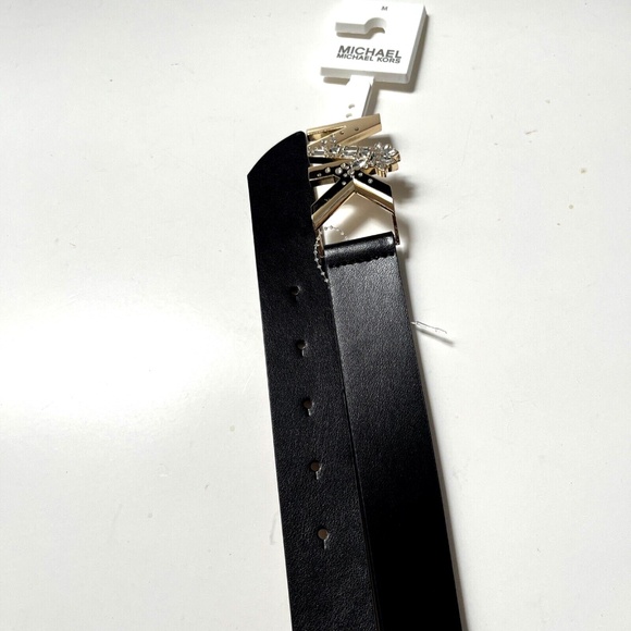 NWT Original MICHAEL KORS Bejeweled Studded Belt Medium Rhinestones Gold Black - Picture 4 of 6